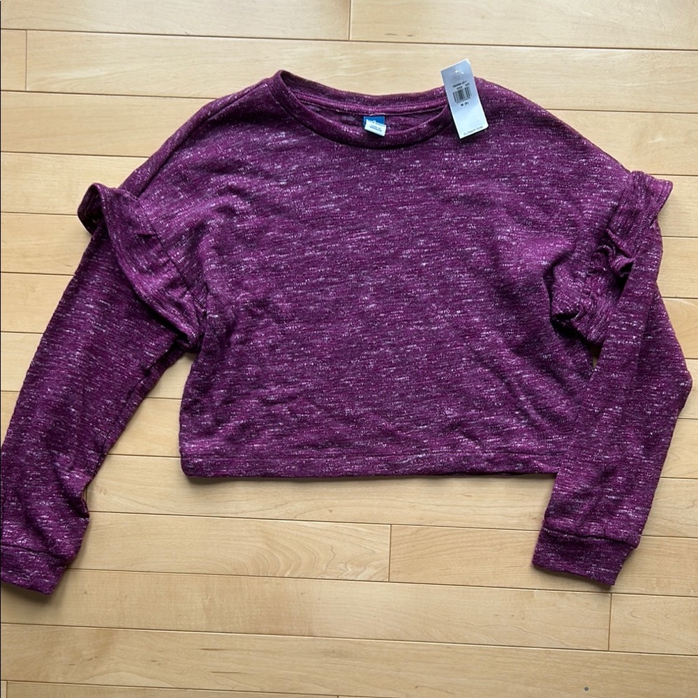 NWT Old Navy Girls Purple Ruffle Sleeve Sweater